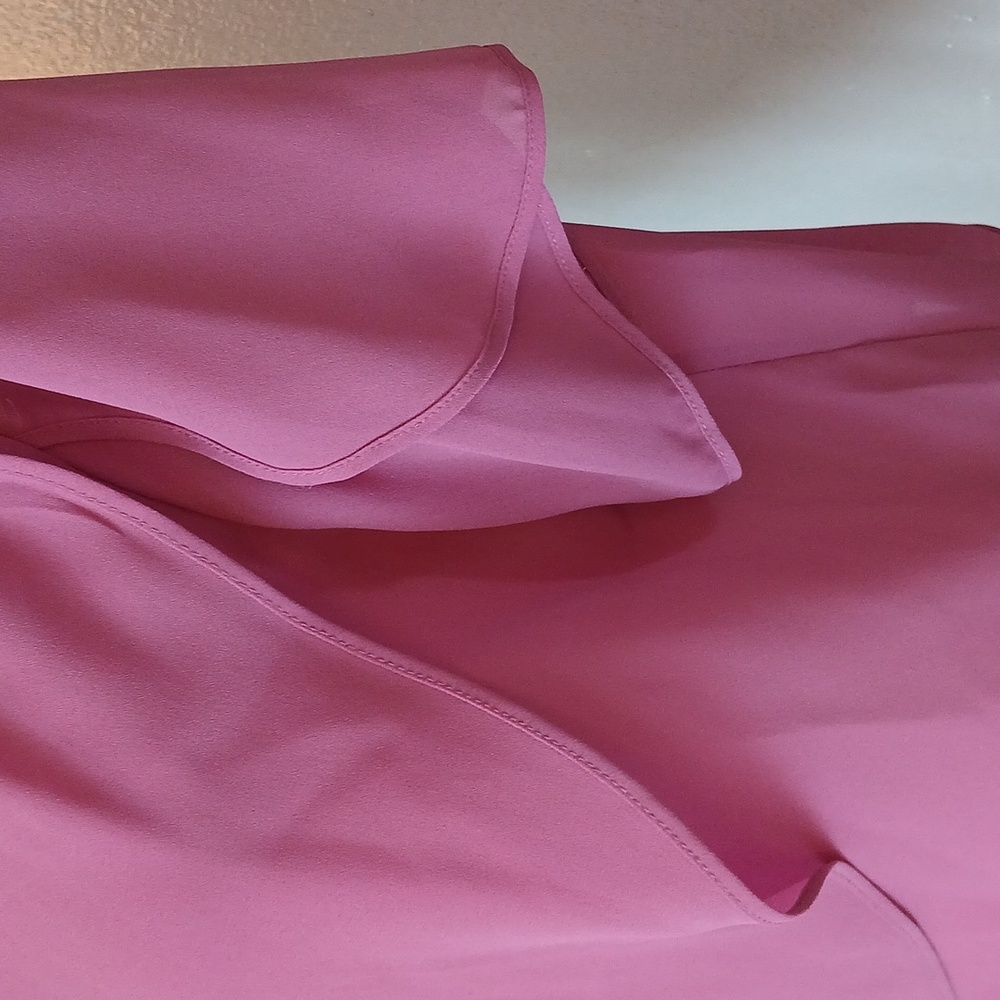 Vintage 80s Pink Chiffon Blouse Womens Short Sleeve Top Medium - Picture 5 of 8